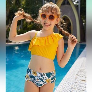 New Girls Swimsuit Ruffles Flounce Printed 2 Pc Bikini Bathing Suits 12